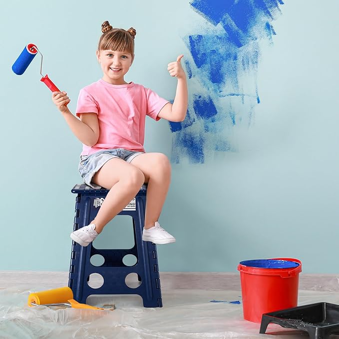 Delxo Folding Step Stool 17.5 Inch,Heavy Duty Step Stools for Adults,Non Slip Folding Stool with Handle,Premium Portable Foldable Step Stool for Kitchen Bathroom Bedroom Up to 400LBS,(Royal Blue,1PC) - LeafyLoom