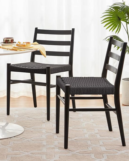 STARY Wood Rattan Dining Room Chairs Set of 2 with Comfortable Woven Seat, Fully Assembled, Full Black - Set of 4 - LeafyLoom