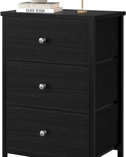 BOLUO Black Night Stand with 3 Drawer Dresser for Bedroom,Tall Nightstand Small Chest of Drawers for Closet Dorm Modern - LeafyLoom