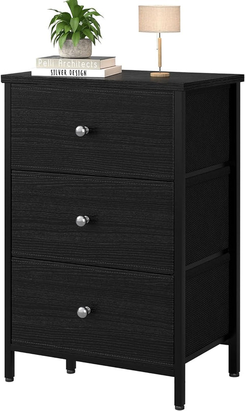 BOLUO Black Night Stand with 3 Drawer Dresser for Bedroom,Tall Nightstand Small Chest of Drawers for Closet Dorm Modern - LeafyLoom