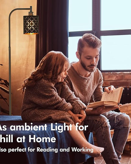 Floor Lamp for Bedroom, LED Floor Lamps for Living Room with 6W LED Bulb, Foot Switch, Farmhouse Modern Standing Lamps for Bedroom with Decorative Cutout Lampshade, Arc Vintage Stand up Light, Black - LeafyLoom