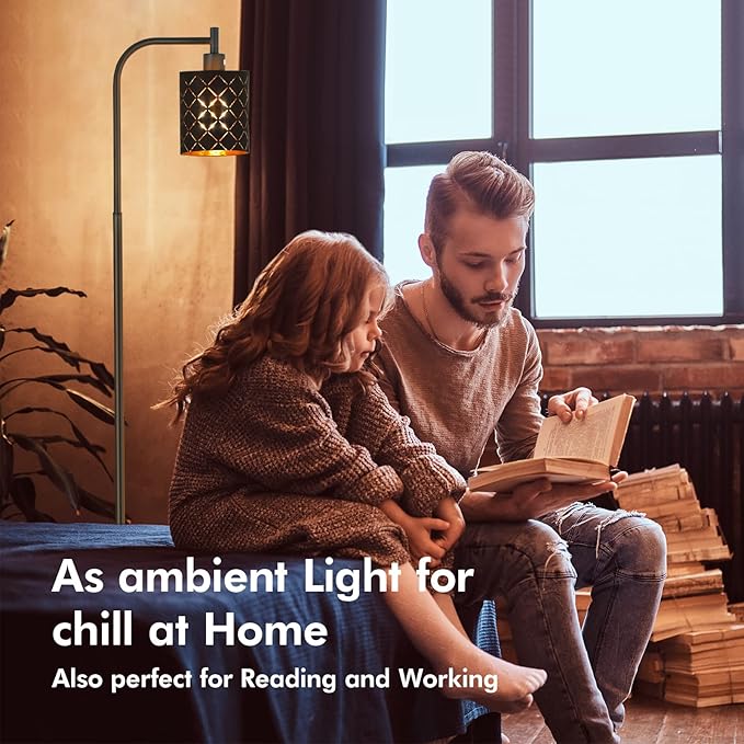 Floor Lamp for Bedroom, LED Floor Lamps for Living Room with 6W LED Bulb, Foot Switch, Farmhouse Modern Standing Lamps for Bedroom with Decorative Cutout Lampshade, Arc Vintage Stand up Light, Black - LeafyLoom
