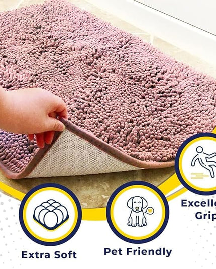 Muddy Mat® Original Dog Door Mat for Muddy Paws, Super Absorbent Microfiber, Non-Slip Washable Pet Rug, Quick Dry Chenille Entryway Carpet, Machine Washable Indoor Outdoor mat, Pink 24"x60" MuddyMat