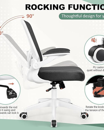 MINLOVE Office Chair Ergonomic Desk Chair with Lumbar Support and Height, Rolling Swivel Desk Chair with Wheels and Flip-up Arms, Breathable Mesh Executive Computer Chair for Home Office(White) - LeafyLoom