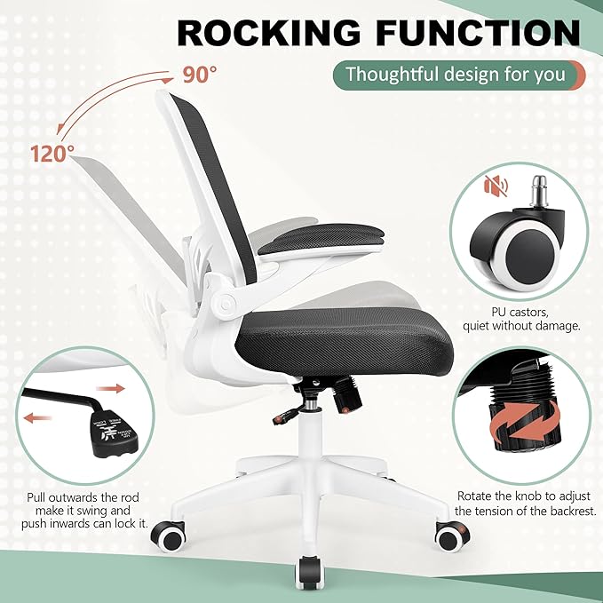 MINLOVE Office Chair Ergonomic Desk Chair with Lumbar Support and Height, Rolling Swivel Desk Chair with Wheels and Flip-up Arms, Breathable Mesh Executive Computer Chair for Home Office(White) - LeafyLoom
