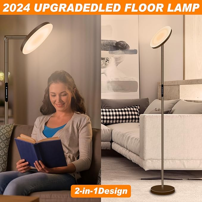 LED Floor Lamp,69" Tall Lamp with Remote & Touch Control,Dimmable Brightness Color Temperature Standing Lamp for Living Room Bedroom Classroom Office,Brown - LeafyLoom