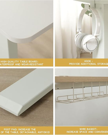 Adjustable Height Electric Standing Desk - 55 x 24 Inch Sit Stand Computer Desk, Stand Up Desk Table for Home Office, White Frame/White + Oak Top - LeafyLoom