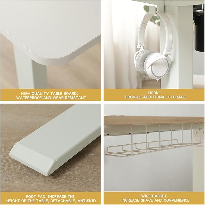 Adjustable Height Electric Standing Desk - 55 x 24 Inch Sit Stand Computer Desk, Stand Up Desk Table for Home Office, White Frame/White + Oak Top - LeafyLoom