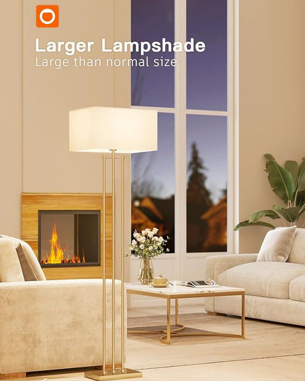 addlon Gold Floor lamps for Living Room, Tall Modern Standing lamp with Linen Shade, Decorative Simple Design Floor Lamps for Bedroom and Office - LeafyLoom
