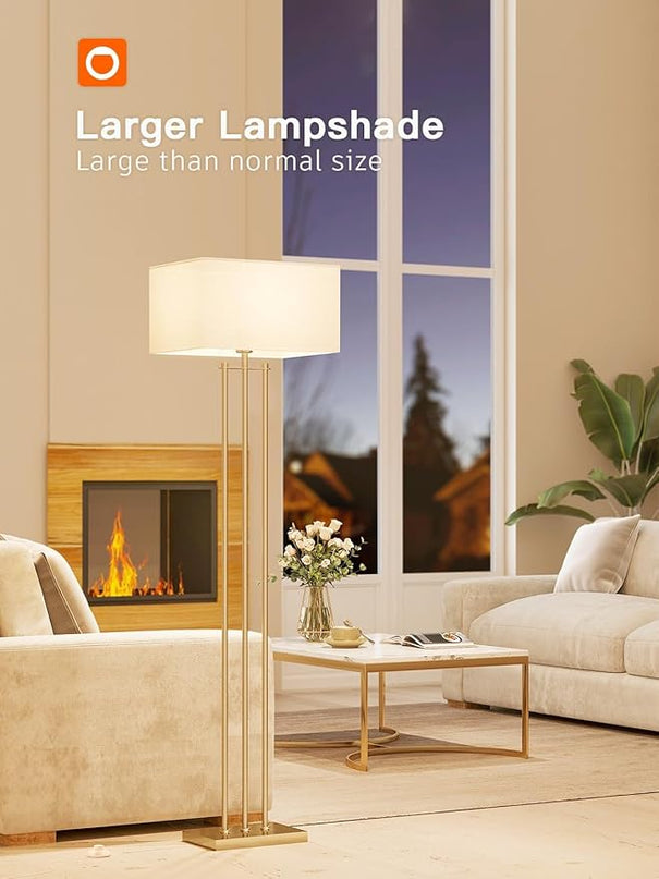 addlon Gold Floor lamps for Living Room, Tall Modern Standing lamp with Linen Shade, Decorative Simple Design Floor Lamps for Bedroom and Office - LeafyLoom