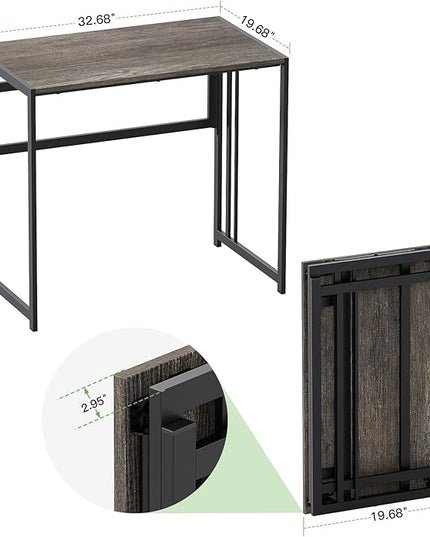 Folding Desk 32'' Computer Desk No Assembly Required Foldable Table Space Saving Writing Workstation for Home Office, Dark Grey - LeafyLoom