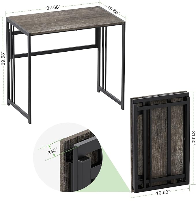 Folding Desk 32'' Computer Desk No Assembly Required Foldable Table Space Saving Writing Workstation for Home Office, Dark Grey - LeafyLoom