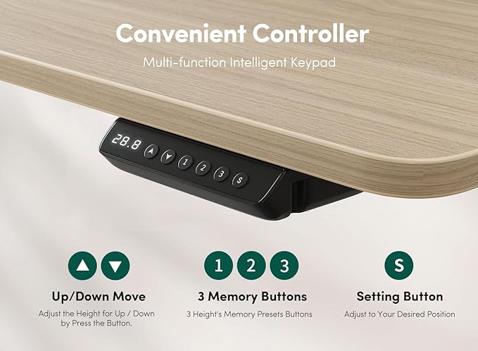 EZIBO 48 * 26 Inch Electric Standing Desk with Monitor Stand, Height Adjustable Table with LED Strips, Ergonomic Home Office Furniture with 2 Drawers Storage Workstation, Light Walnut - LeafyLoom