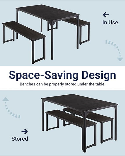 Allewie Modern 3-Piece Dining Table Set for 4, Sturdy Metal Frame Structure, Space-Saving for Kitchen/Dining Room/Living Room/Studio, Black/Black - LeafyLoom