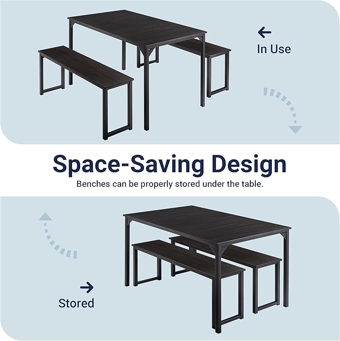 Allewie Modern 3-Piece Dining Table Set for 4, Sturdy Metal Frame Structure, Space-Saving for Kitchen/Dining Room/Living Room/Studio, Black/Black - LeafyLoom