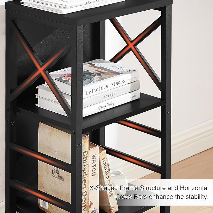 Bookcase, Industrial Small Bookshelf,3-Tier Bookcase Storage Organizer, Small Book Shelf for Small Spaces, Living Room, Bedroom and Home Office, Black - LeafyLoom