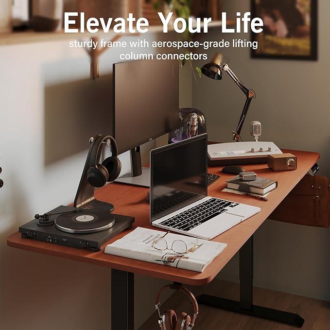 Monomi Electric Standing Desk, 55x28 Inches Adjustable Height Desk, Home Office Sit Stand Up Desk (Black Frame/Cherry Top) - LeafyLoom