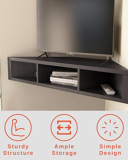 24/7 Shop at Home French 47 inch Modern Floating TV Stand with Storage, Floating Corner Shelf for Wall, Wood Entertainment Center with Shelves for Living Room, Bedroom, Family, Cappuccino Brown - LeafyLoom