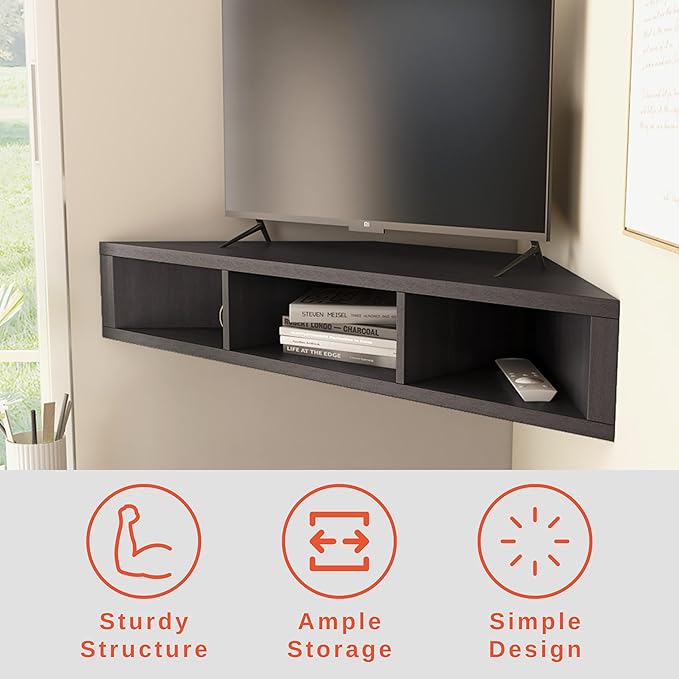 24/7 Shop at Home French 47 inch Modern Floating TV Stand with Storage, Floating Corner Shelf for Wall, Wood Entertainment Center with Shelves for Living Room, Bedroom, Family, Cappuccino Brown - LeafyLoom