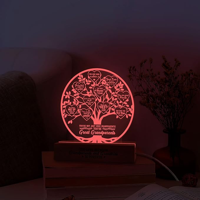 Grandparent Gifts from Grandkids, Lamp Present for Granddaughter Grandson, Night Light with Wooden Base, Gifts for Birthday, Mothers' Day, Thanksgiving, Why I Love You, Desk Decoration - LeafyLoom