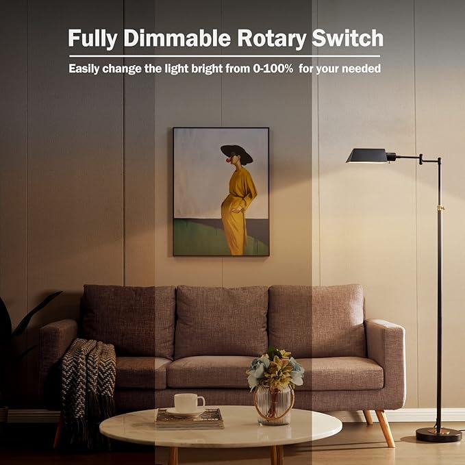 Dimmable LED Pharmacy Floor Lamp for Living Room, Full Range Dimming Bedroom Floor Lamp, Adjustable Height Standing Lamp with 350° Swing Arm - LeafyLoom