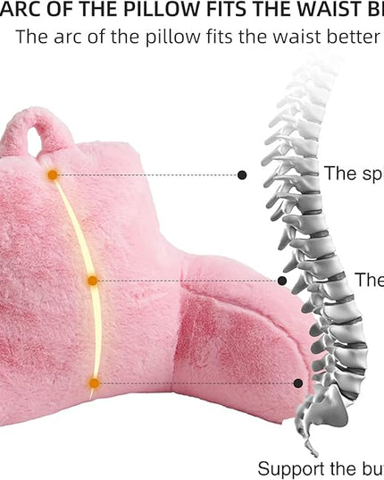 Aimuan Reading Pillow Bed Rest Pillow with Arms Rabbit Fur Cushion for Adults Teens Incline Rest Sitting up & Sleeping Snoring Pillow with Pregnancy Lumbar Back Support (Standard, Pink) - LeafyLoom