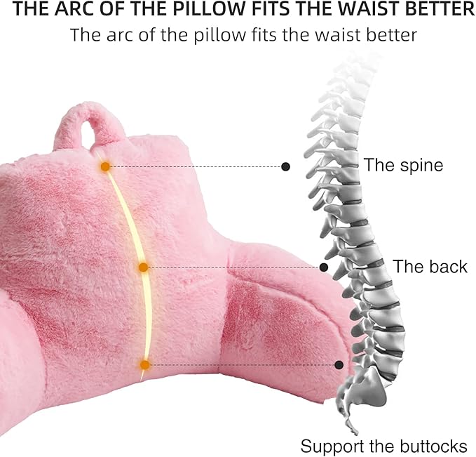 Aimuan Reading Pillow Bed Rest Pillow with Arms Rabbit Fur Cushion for Adults Teens Incline Rest Sitting up & Sleeping Snoring Pillow with Pregnancy Lumbar Back Support (Standard, Pink) - LeafyLoom