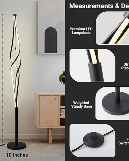 Spiral Floor Lamps for Living Room 70 Inch LED Floor Lamp for Bedroom 34W Dimmable Modern Floor Lamp with Remote Control 3 Color Temperature Black Corner Floor Lamp - LeafyLoom