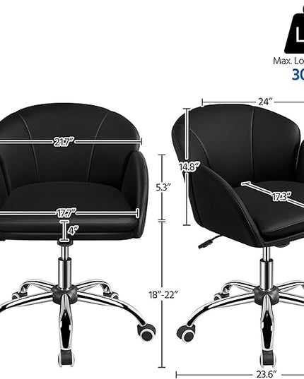 Yaheetech Cute Petal Desk Chair Home Office Swivel Upholstered Leather Makeup Vanity Desk Chair with Armrests for Bedroom Modern Computer Rolling Chair for Women Black - LeafyLoom
