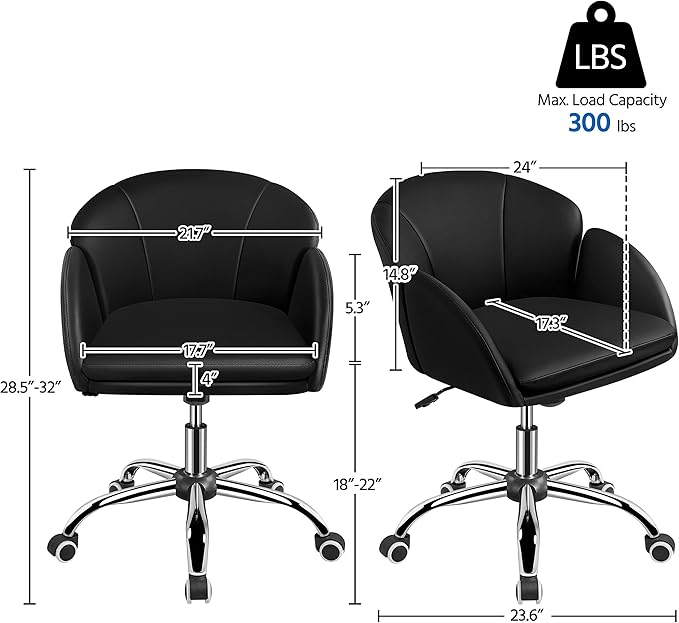 Yaheetech Cute Petal Desk Chair Home Office Swivel Upholstered Leather Makeup Vanity Desk Chair with Armrests for Bedroom Modern Computer Rolling Chair for Women Black - LeafyLoom