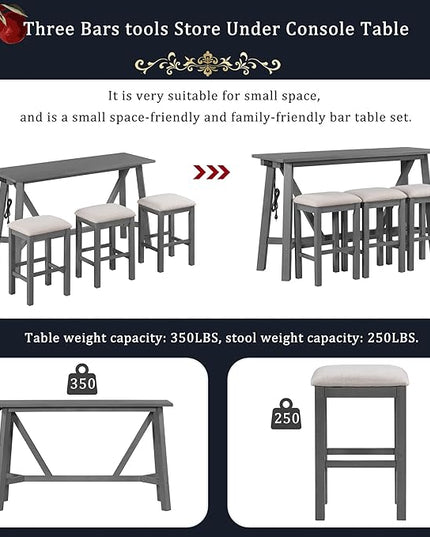 Multipurpose Upholstered Stools, Easy to Assemble, Weight Capacity 350 LBS, for Living, Guest Room, Home Bar, Kitchen, 3 Piece Dining Table Set, Gray 1 - LeafyLoom