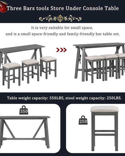 NicBex Kitchen Table Chairs Set of 4 Dining Table Set Multipurpose Home Kitchen Dining Bar Table Set with 3 Upholstered Stools for Home & Kitchen Dining Room, Gray - LeafyLoom