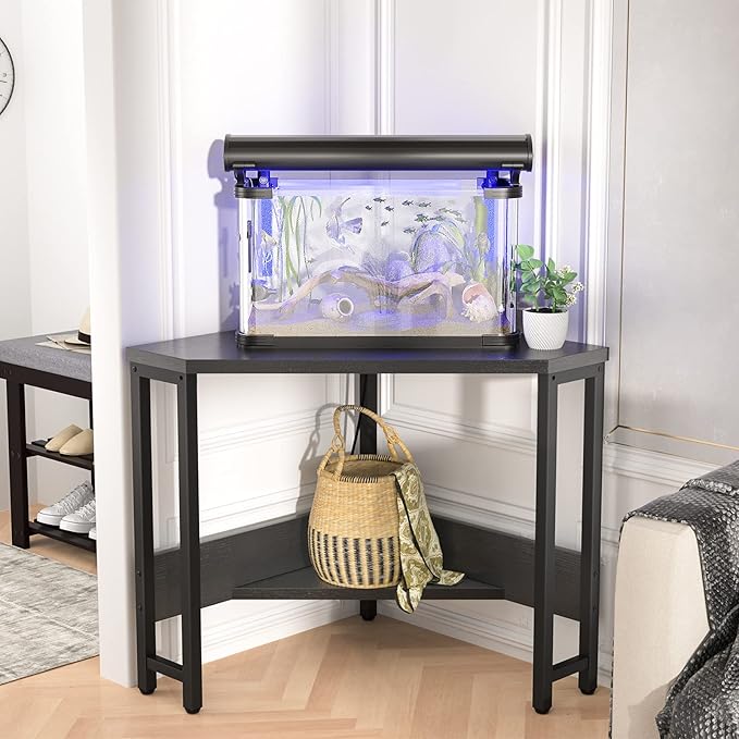 armocity Corner Desk Small Desk with Outlets Corner Table for Small Space, Corner Computer Desk with USB Ports Triangle Desk with Storage for Home Office, Workstation, Living Room, Bedroom, Black - LeafyLoom