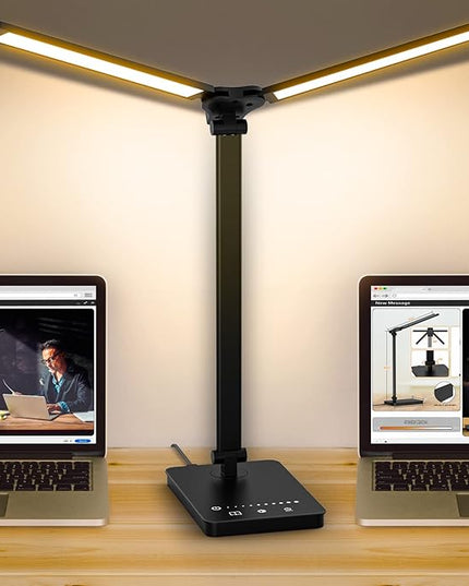 Adjustable Foldable Desk Lamp for Home Office - Double Swing Arm Bright LED Desk Light, Eye-Caring Architect Task Lamp, Touch Control Desktop Lamp Dimmable Table Desk Light for Work/Study/Craft - LeafyLoom