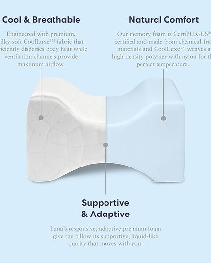 Luna CoolLuxe True Cooling Pillow Knee Pillow | Wedge Pillow for Back Pain Relief, Hip Pain, Sciatica Pain Relief | Cooling Memory Foam Pillow Post Surgery Pillow, Knee Surgery Gifts, FSA HSA Eligible - LeafyLoom