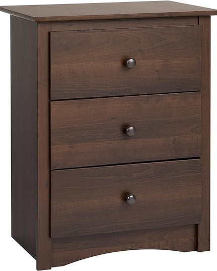 Prepac Sonoma Traditional Tall Nightstand Side Table with 3 Drawers, Functional Tall 3-Drawer Bedside Table 16" D x 23" W x 29" H, Espresso, EDC-2403 - LeafyLoom