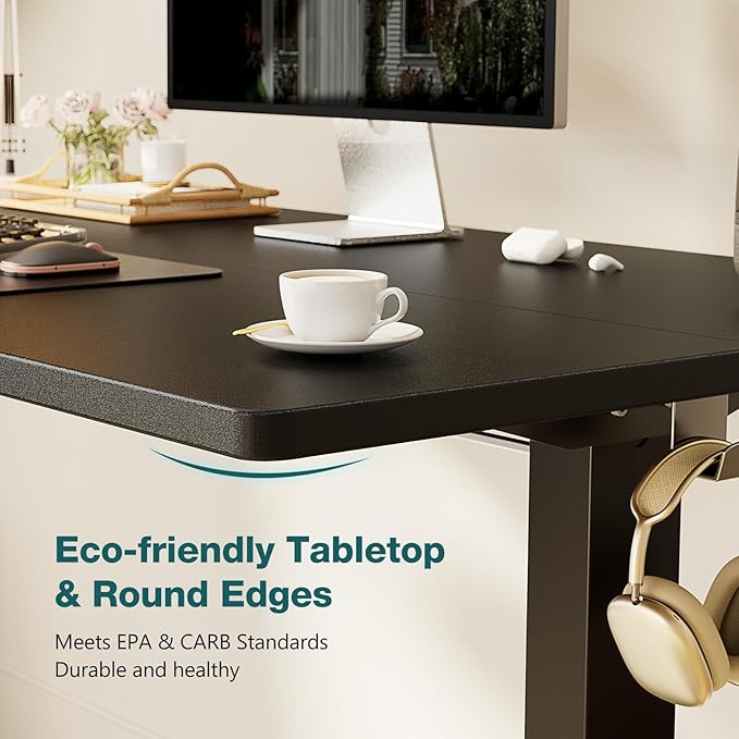 SMUG Standing Desk, Adjustable Height Electric Sit Stand Up Down Computer Table, 40x24 Inch Ergonomic Rising Desks for Work Office Home, Modern Lift Motorized Desktop Workstation, Black - LeafyLoom