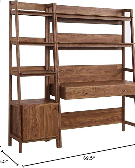 Modway 2-Piece Home Office Desk and Bookshelf Display Case in Walnut - LeafyLoom