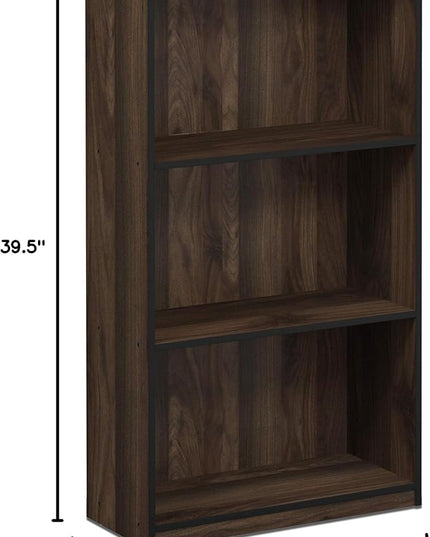 FURINNO Basic 3-Tier Bookcase Storage Shelves, Columbia Walnut - LeafyLoom