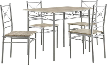 NicBex Small Dining Table Set for 4 Counter Height Dining Table Set 5-Piece Rectangle Dining Set for Kitchen, Breakfast Nook Living Room, Steel Frame, Space-Saving, Silver - LeafyLoom