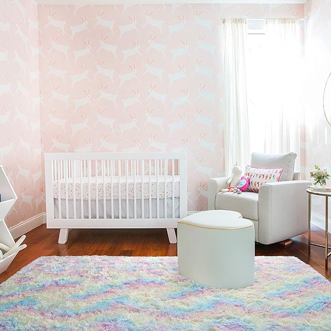 AROGAN Soft Rainbow Area Rugs for Girls Room 4x6 Feet, Fluffy Girls Bedroom Rugs, Princess Rug, Cute Colorful Carpet for Kids Teens Nursery Toddler, Pink - LeafyLoom