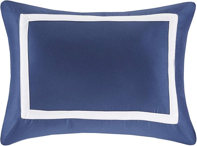 Madison Park Heritage Comforter Quilt Combo Set - Modern Luxury Design, All Season Down Alternative Bedding, Matching Shams, Decorative Pillows, King/Cal King(104"x92"), Color Block Navy 8 Piece - LeafyLoom