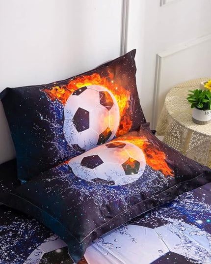 Wajade Football Soccer Comforter Set Bed in A Bag Full Size 3D Galaxy Soccer Ball Sports Bedding Set for Boys Kids (1 Comforter, 1 Flat Sheet, 1 Fitted Sheet, 2 Pillowcase and 2 Pillow Sham) - LeafyLoom