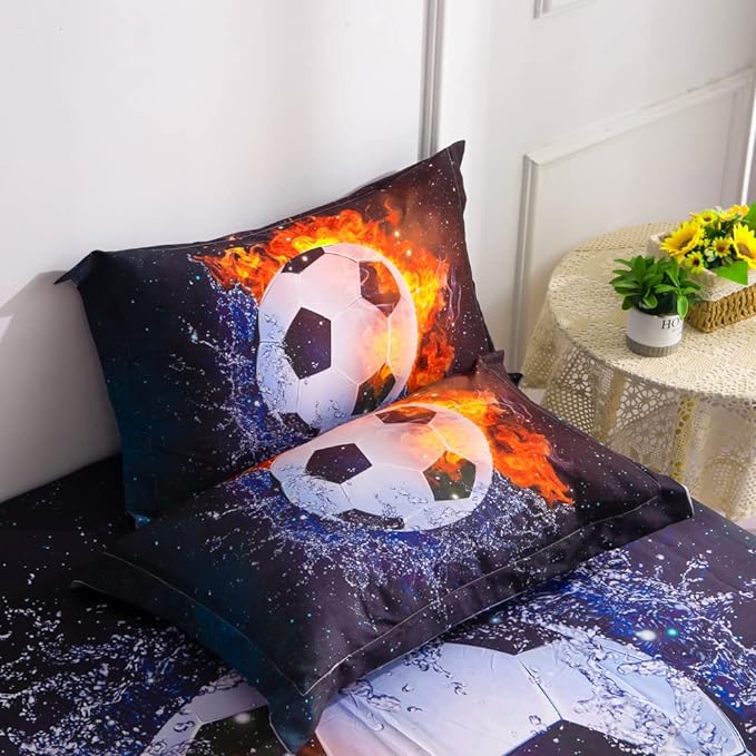 Wajade Football Soccer Comforter Set Bed in A Bag Full Size 3D Galaxy Soccer Ball Sports Bedding Set for Boys Kids (1 Comforter, 1 Flat Sheet, 1 Fitted Sheet, 2 Pillowcase and 2 Pillow Sham) - LeafyLoom