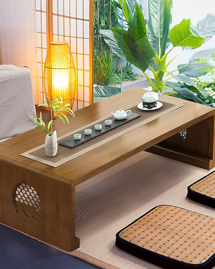 Folding Coffee Table Foldable Japanese Floor Table Low Table for Living Room,Dining Room,Tea,Tatami,Home Decoration (39.37 * 19.68 * 12.2 INCH) - LeafyLoom