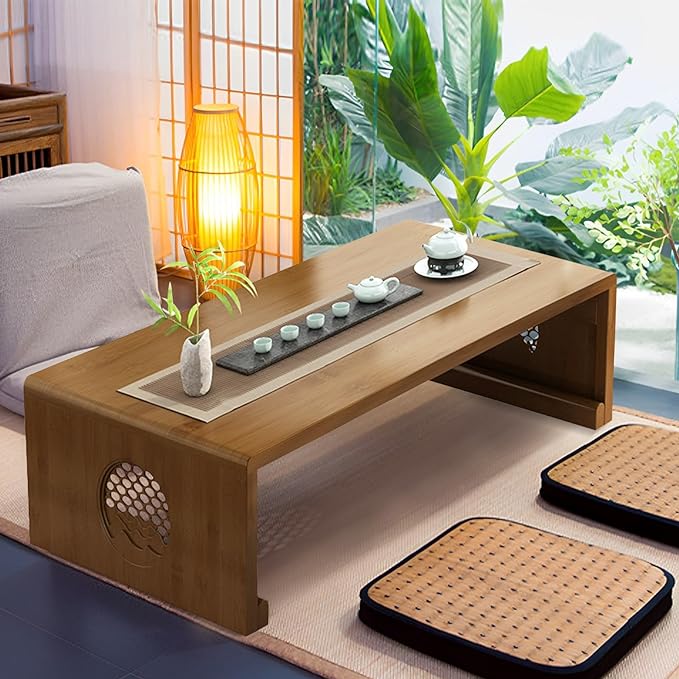 Folding Coffee Table Foldable Japanese Floor Table Low Table for Living Room,Dining Room,Tea,Tatami,Home Decoration (39.37 * 19.68 * 12.2 INCH) - LeafyLoom