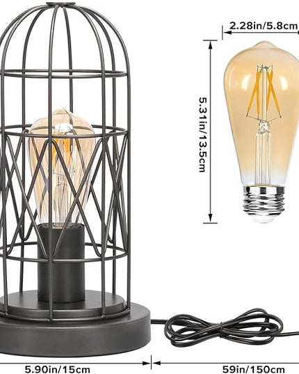 Small Industrial Lamp, Touch Control 3 Way Dimmable Table Lamp, Rustic Iron Steampunk Edison Lamp Vintage Nightstand Lamp Bedside Light for Bedroom Living Room, Corner, Hallway, LED Bulb Included - LeafyLoom
