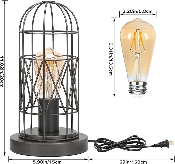 Small Industrial Lamp, Touch Control 3 Way Dimmable Table Lamp, Rustic Iron Steampunk Edison Lamp Vintage Nightstand Lamp Bedside Light for Bedroom Living Room, Corner, Hallway, LED Bulb Included - LeafyLoom