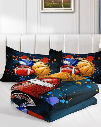 Axolotl Ball Game Bedding Set Full,Basketball Comforter Set Sports Bedding,Volleyball Comforter Set Soccer Bedding,Football Comforter Colorful Grunge Style for Kids Boys Teens,1 Quilt 2 Pillowcases - LeafyLoom