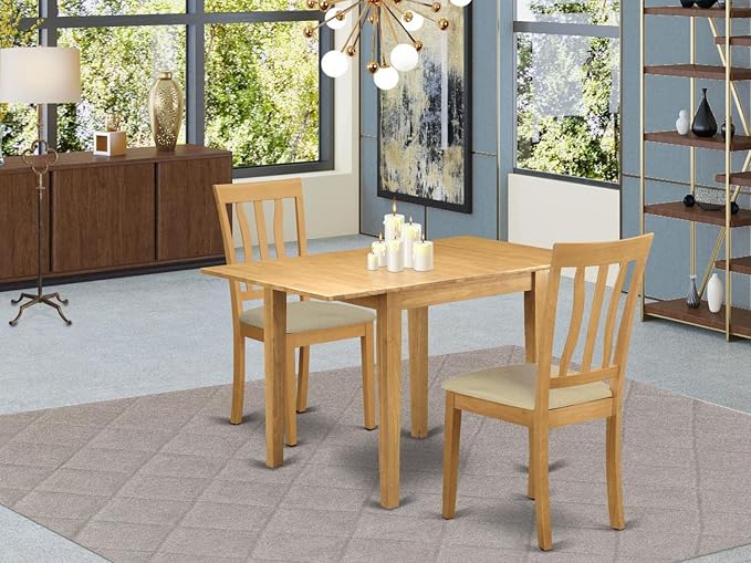 East West Furniture NDAN3-OAK-LC Norden 3 Piece Set for Small Spaces Contains a Rectangle Dining Room Table with Dropleaf and 2 Faux Leather Upholstered Chairs, 30x48 Inch, Oak - LeafyLoom